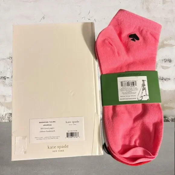 Kate Spade Bundle - Growing Tulips Journal & Quarter Socks NEW - Picture 2 of 2